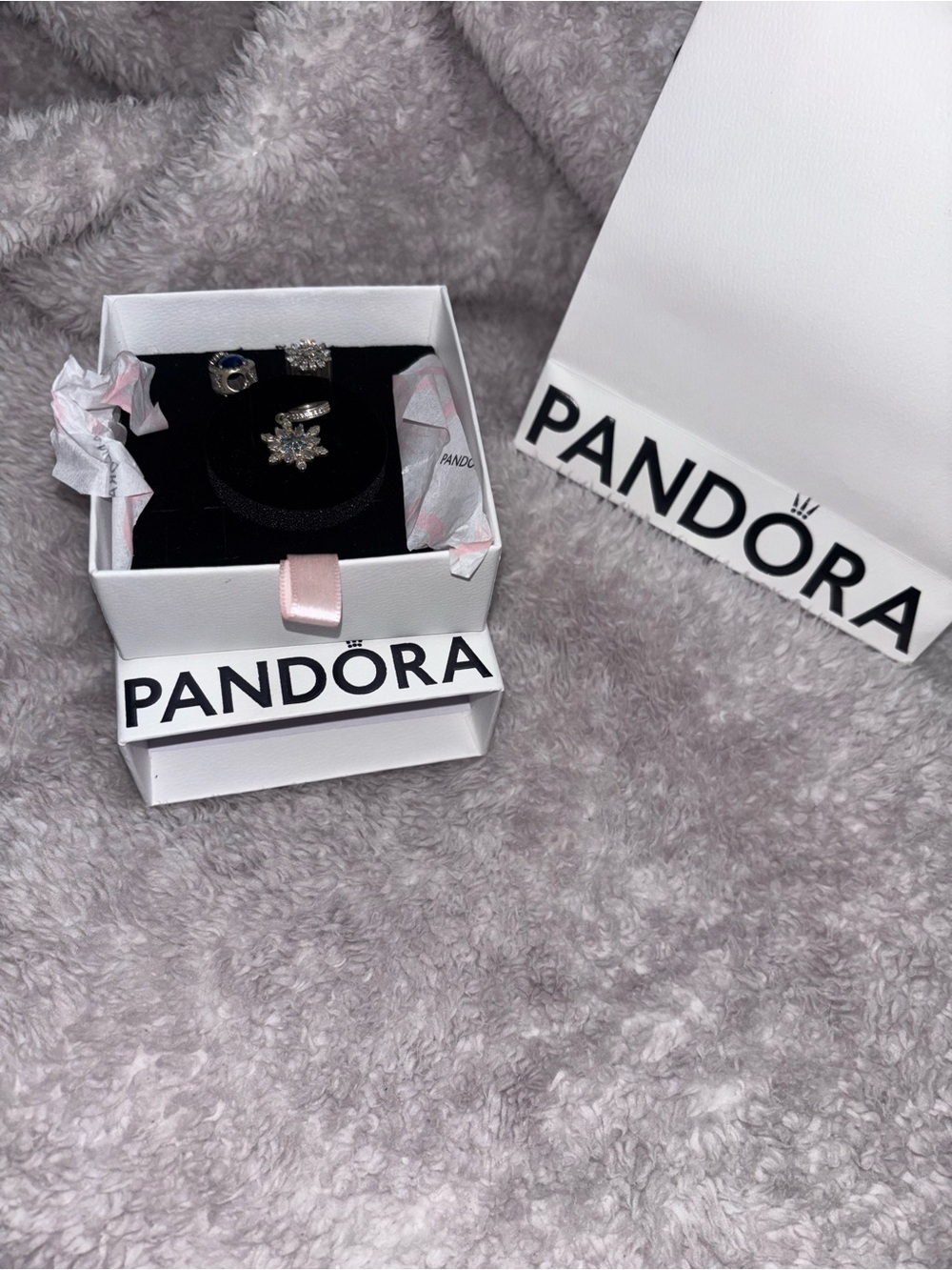 Vintage Pandora Silver Snowflake and Clear CZ Charm Trio